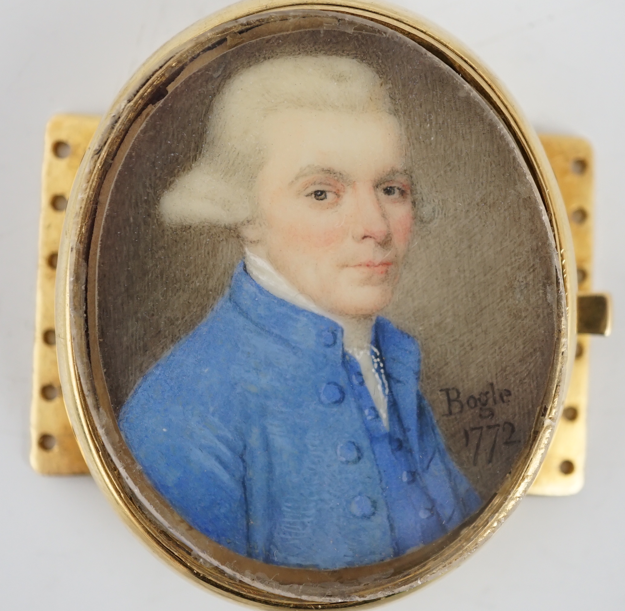 John Bogle (British, 1746-1803), Portrait miniature of a gentleman, oil on ivory, 3.6 x 3cm. CITES Submission reference WMZWN28S